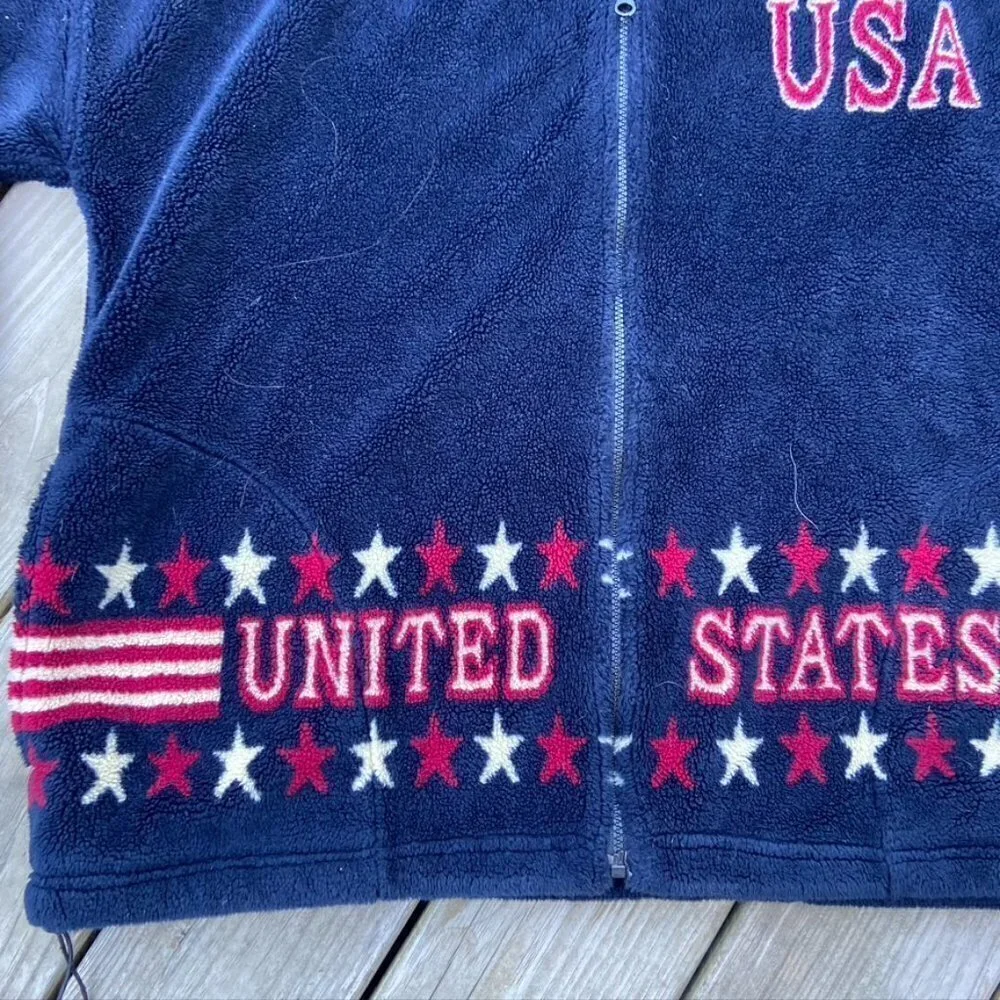 Bear Ridge plush fleece cozy American flag jacket full zip USA XL
